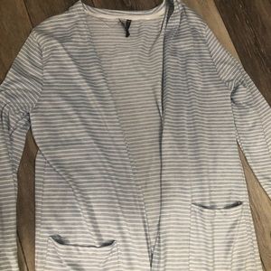 Baby blue and white striped long cardigan